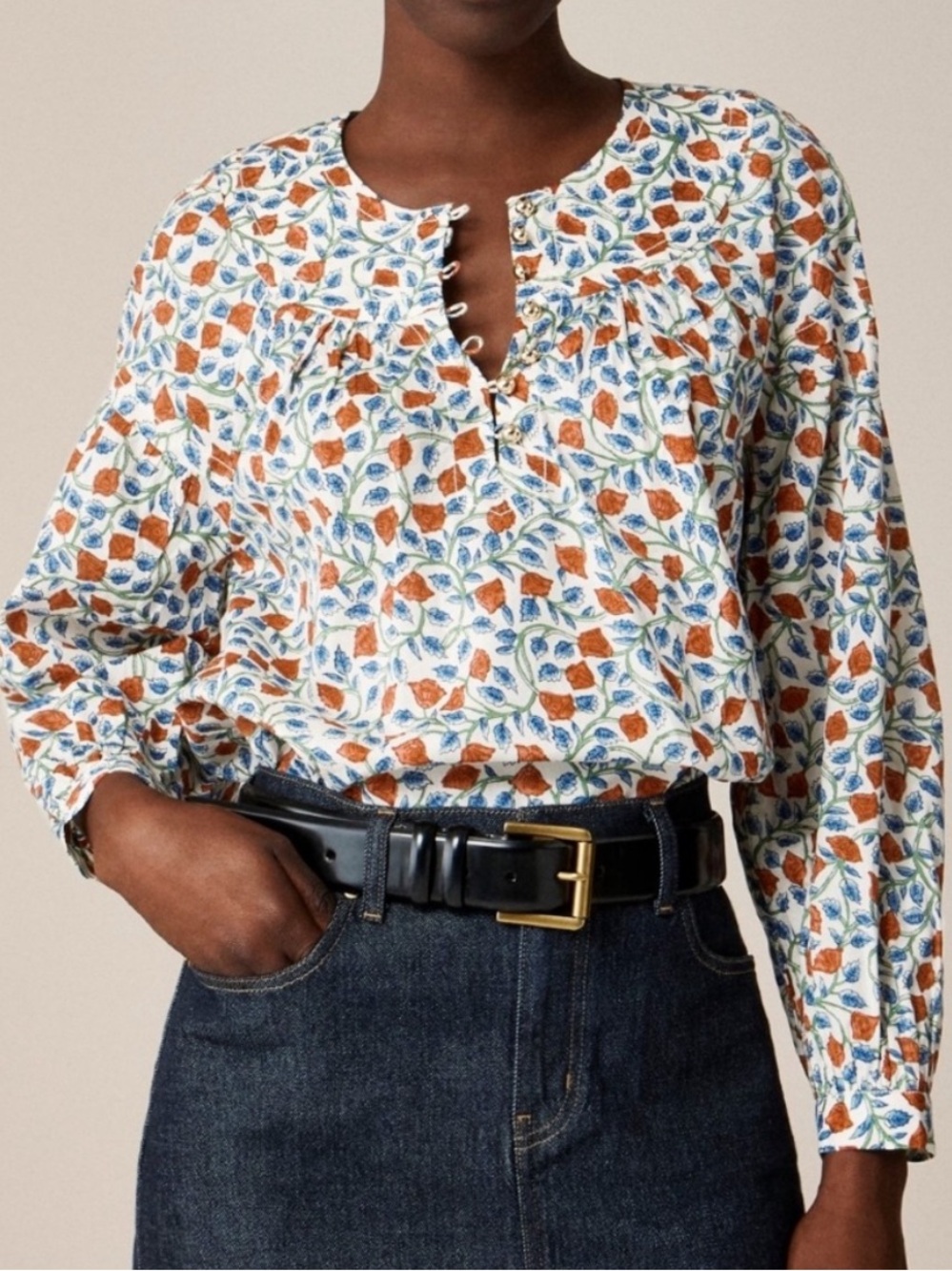 🌹 J. Crew Shirred Popover Top in Rosewood Floral